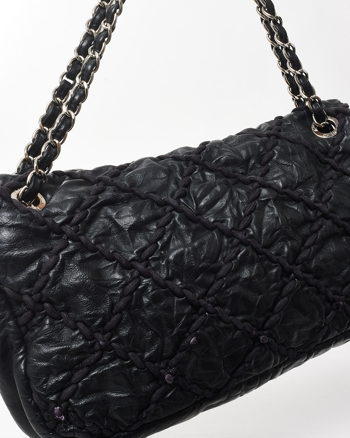 Chanel Black Leather Braided Quilt Maxi Single Flap Bag