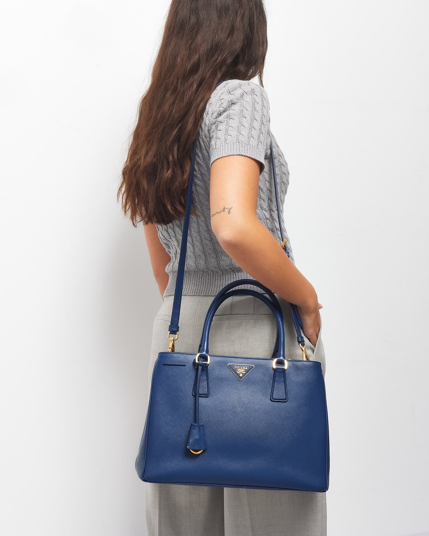 Prada Navy Blue Saffiano Leather Medium Galleria Tote Bag