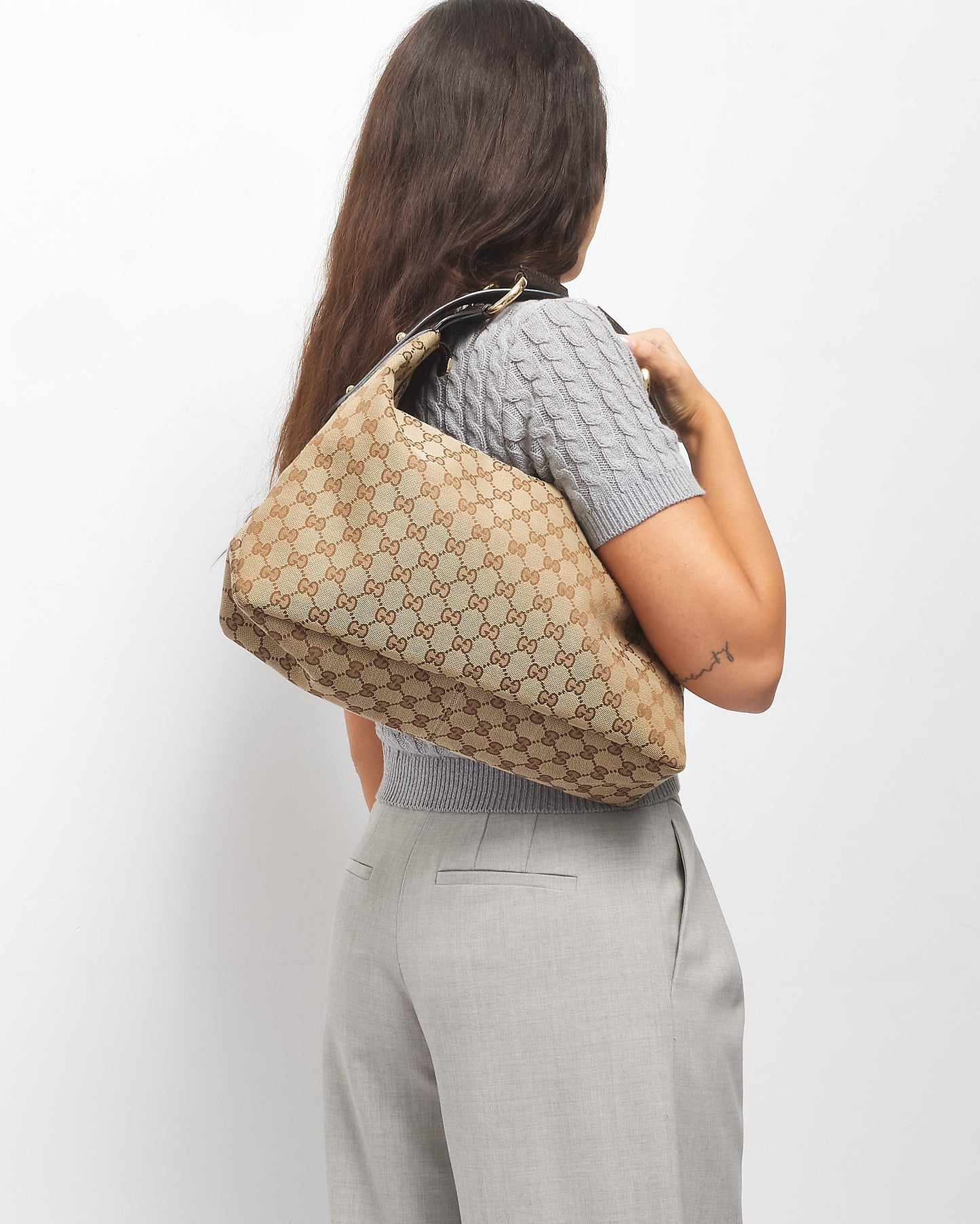 Gucci Brown Monogram Canvas Horsebit Hobo Shoulder Bag