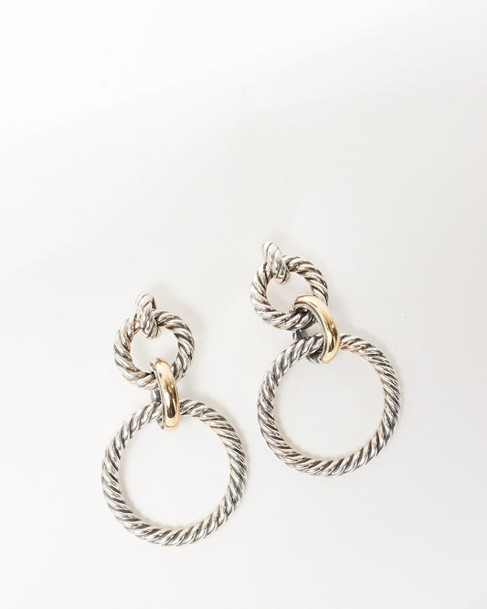 David Yurman Twisted Cable Double Loop Hoop Stud Earrings