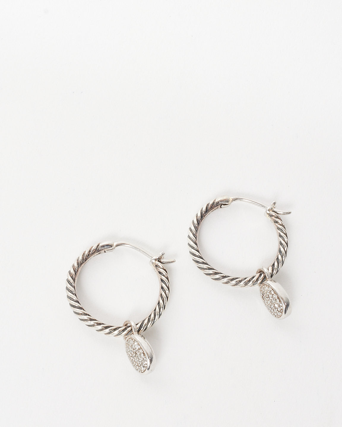 David Yurman Twisted Cable 
Oval Pavé Pendant Hoop Earrings