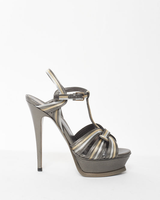 Saint Laurent Metallic Silver Tribute Sandals - 37.5