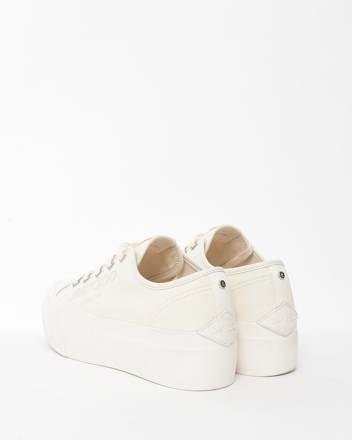 Jimmy Choo White Canvas Logo Sneakers - 38