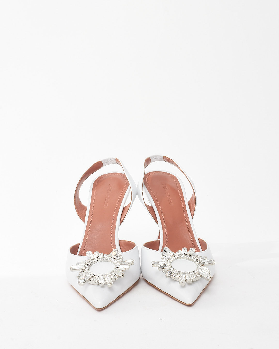 Amina Muaddi White Leather Begum Slingback Pumps - 38.5