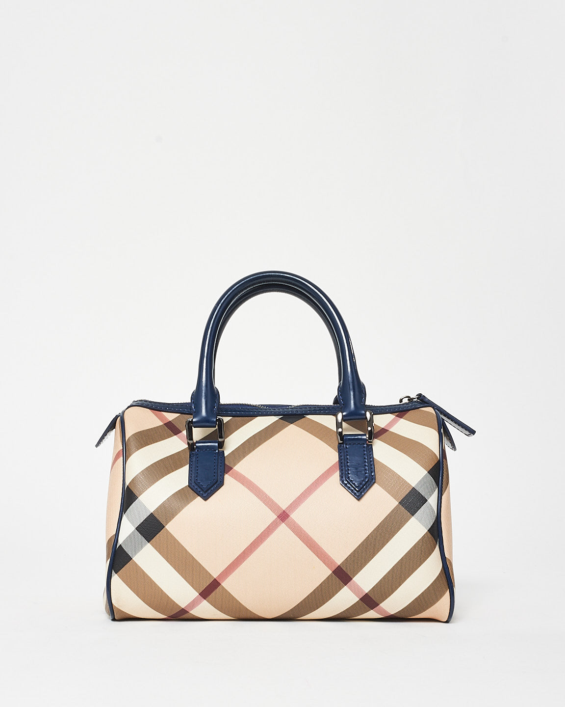 Burberry Coated Canvas Plaid 
Navy Boston Bag