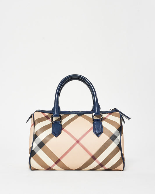 Burberry Coated Canvas Plaid 
Navy Boston Bag