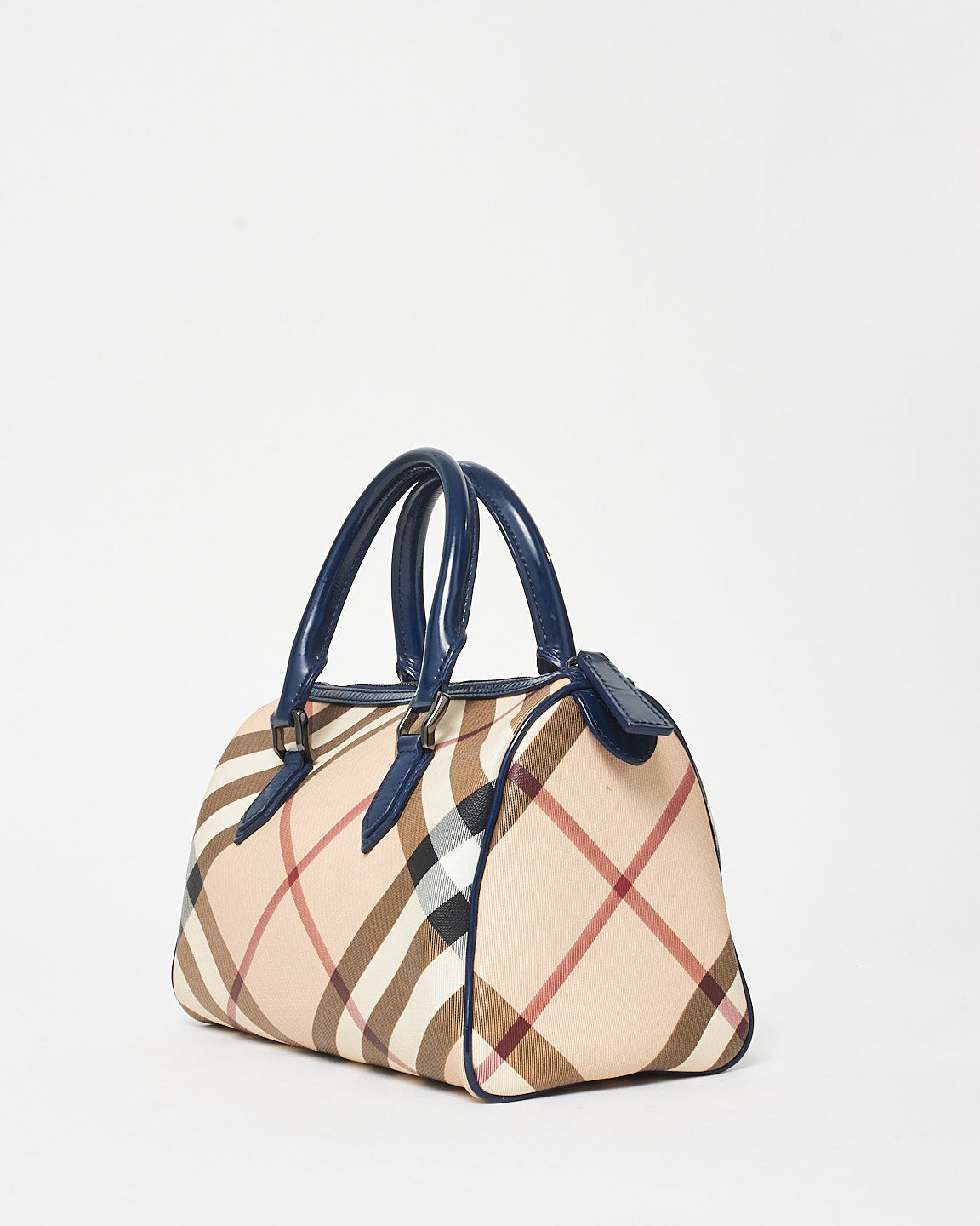 Burberry Coated Canvas Plaid 
Navy Boston Bag