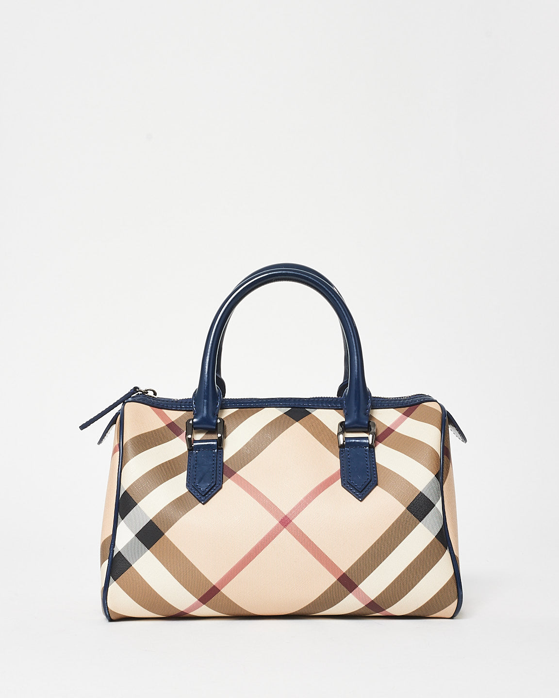 Burberry Coated Canvas Plaid 
Navy Boston Bag