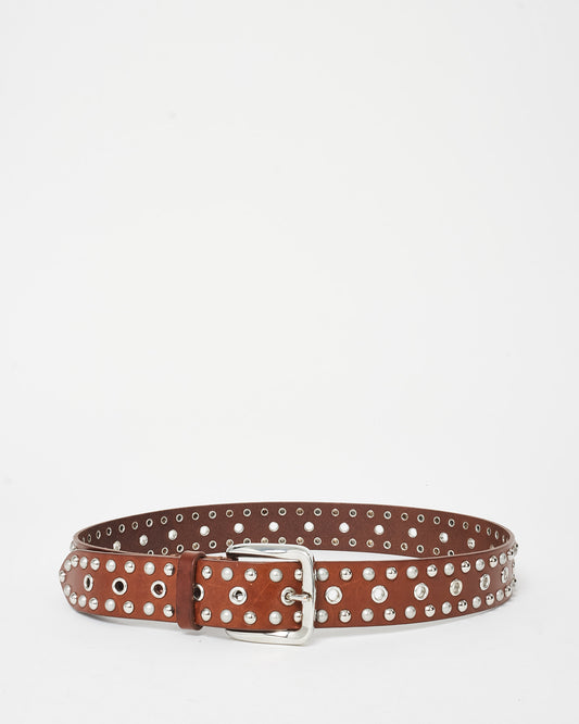 Isabel Marant Brown Leather 
Silver Studded Zap Belt - S