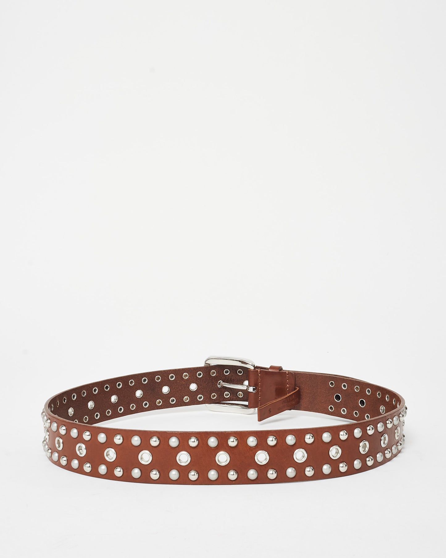 Isabel Marant Brown Leather 
Silver Studded Zap Belt - S