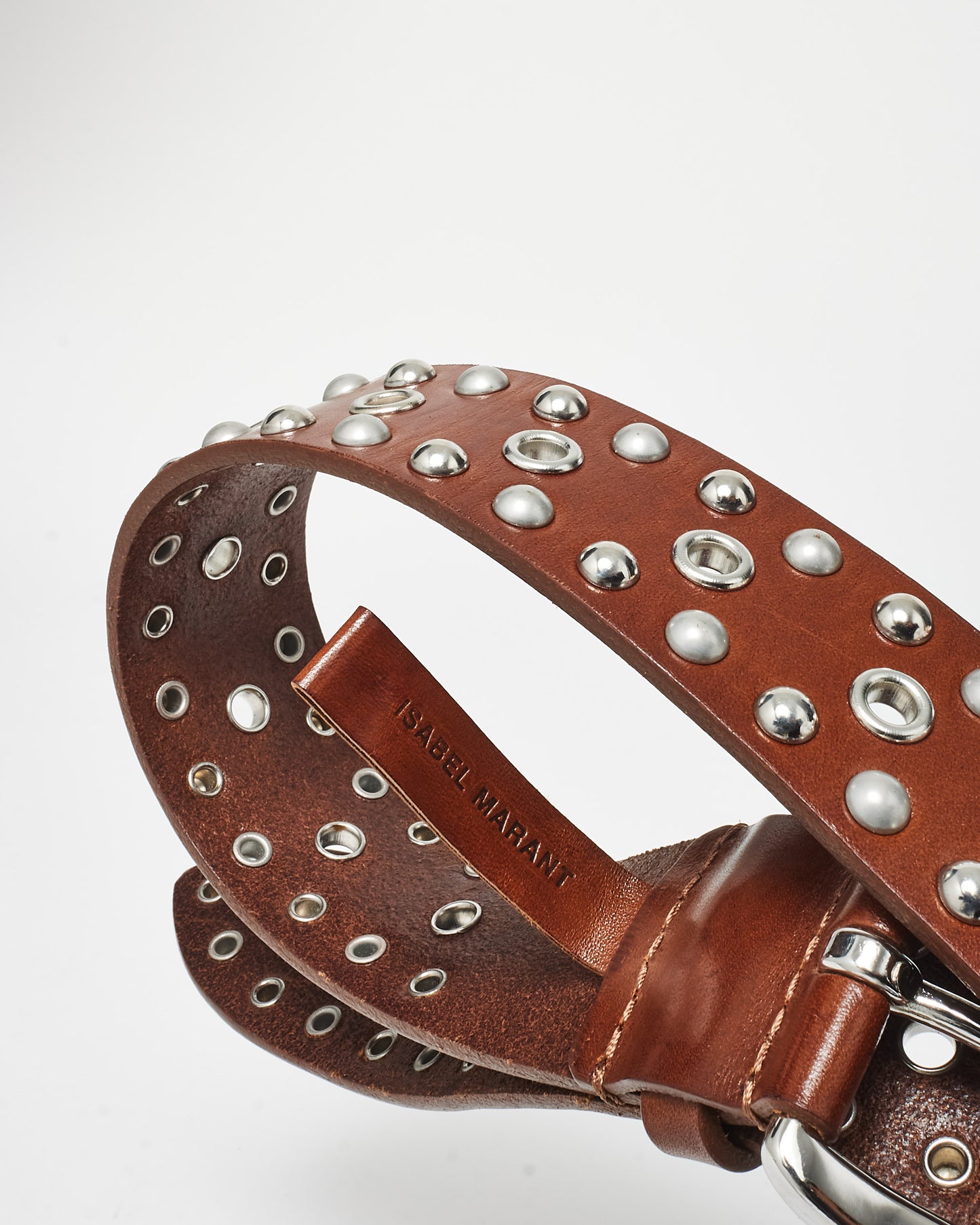 Isabel Marant Brown Leather 
Silver Studded Zap Belt - S