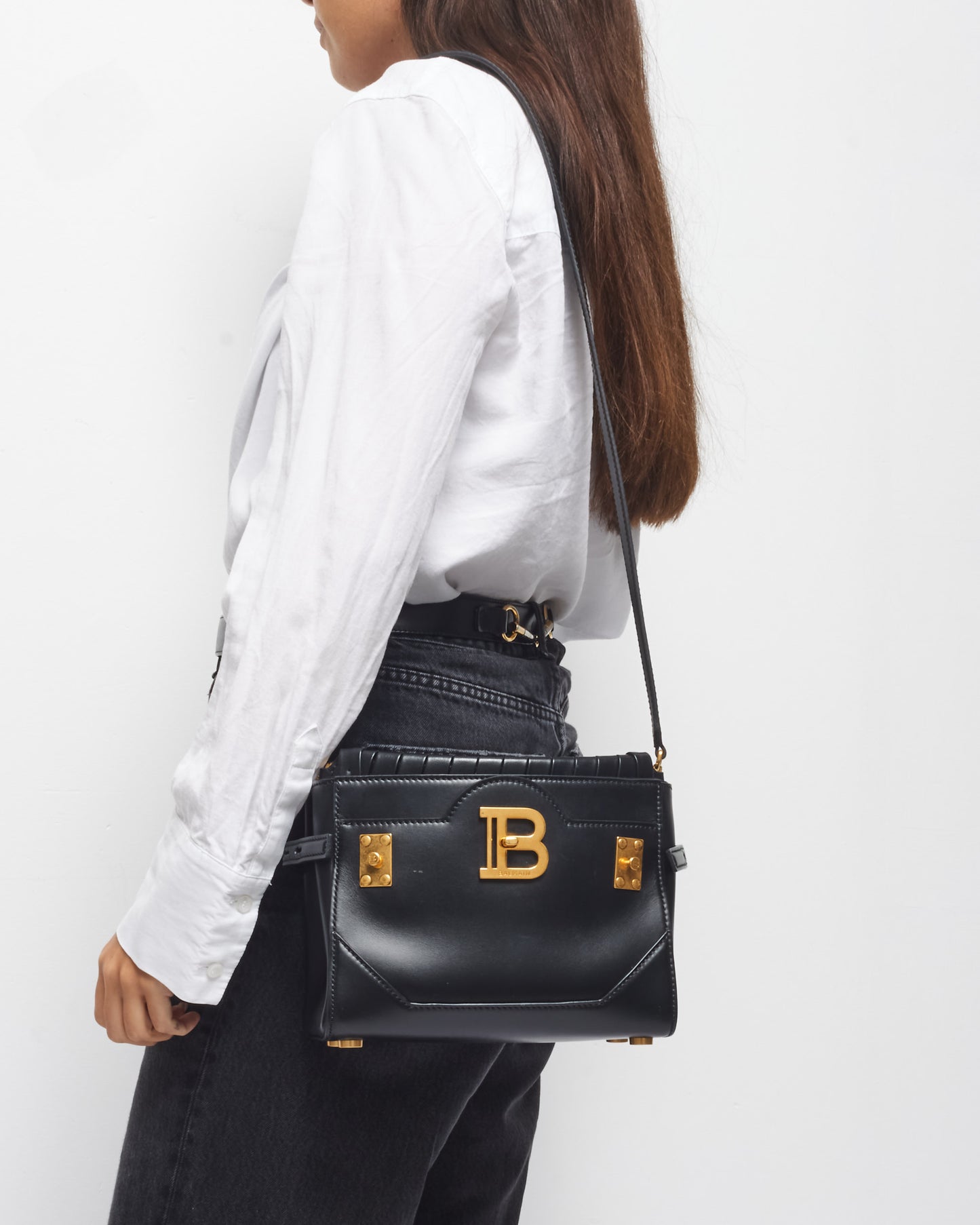 Balmain Black Leather Mini B Buzz 22 Leather Tote Bag