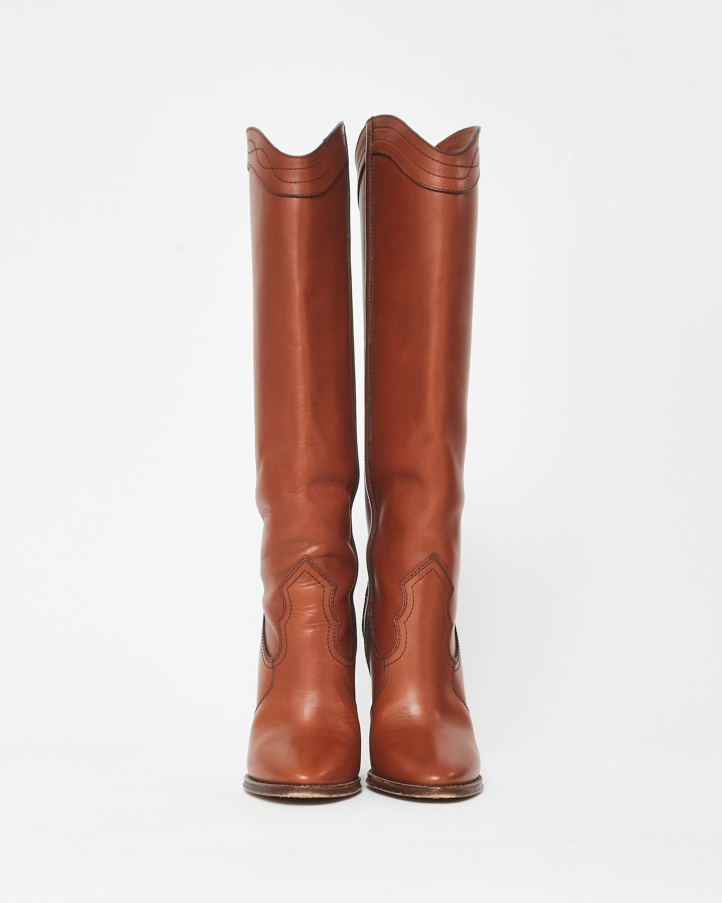 Saint Laurent Brown Leather Western Knee High Boot - 38.5