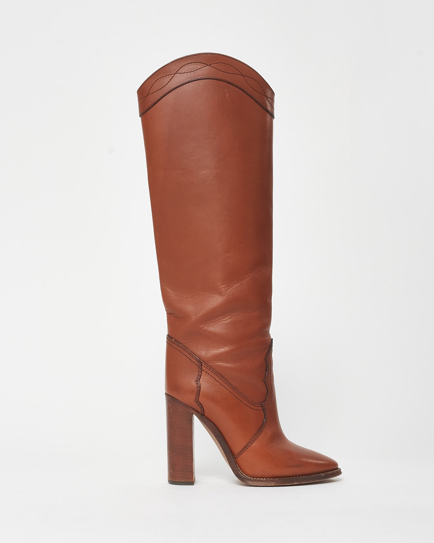 Saint Laurent Brown Leather Western Knee High Boot - 38.5