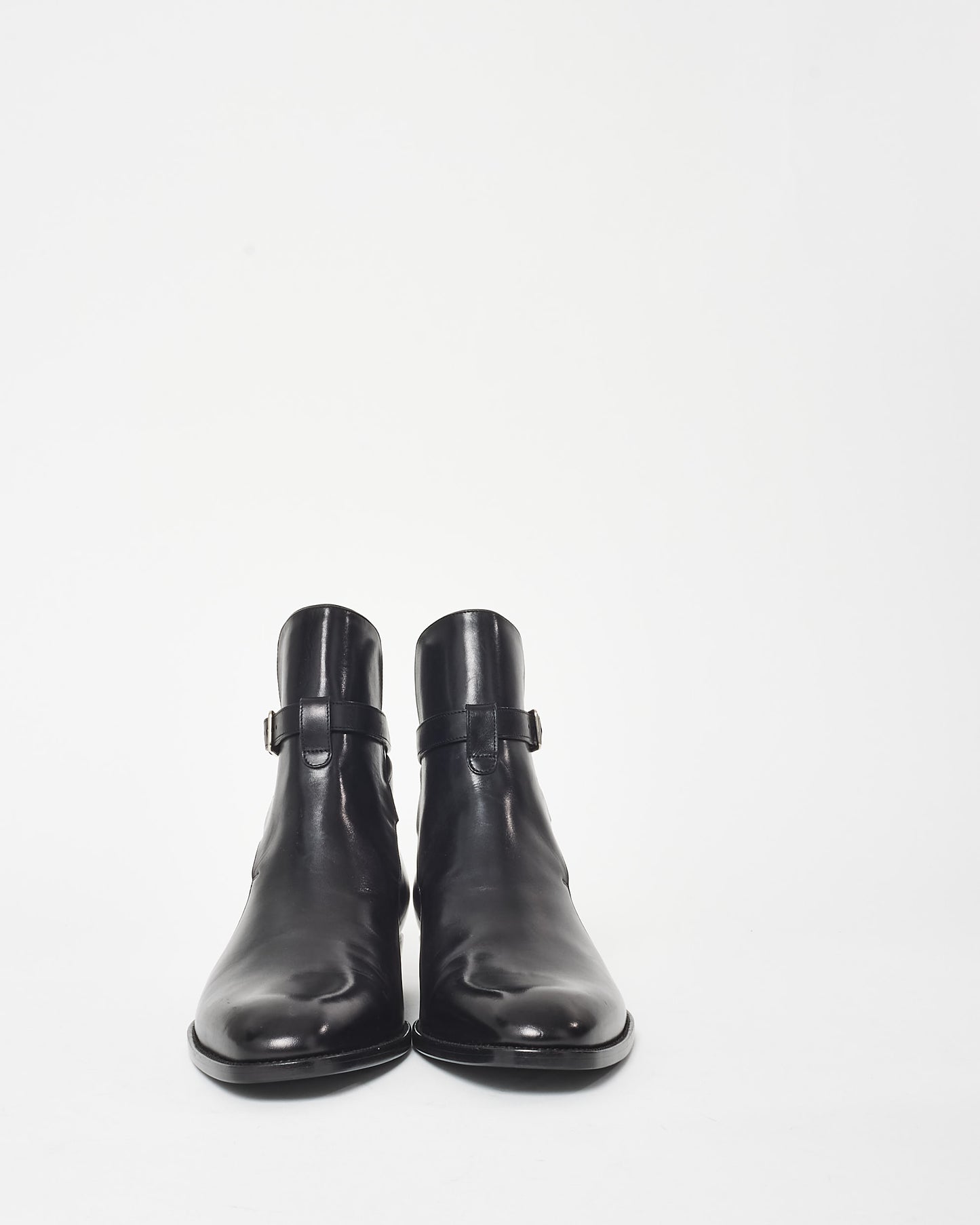 Saint Laurent Black Leather Wyatt Jodhpur Buckle Booties - 39.5