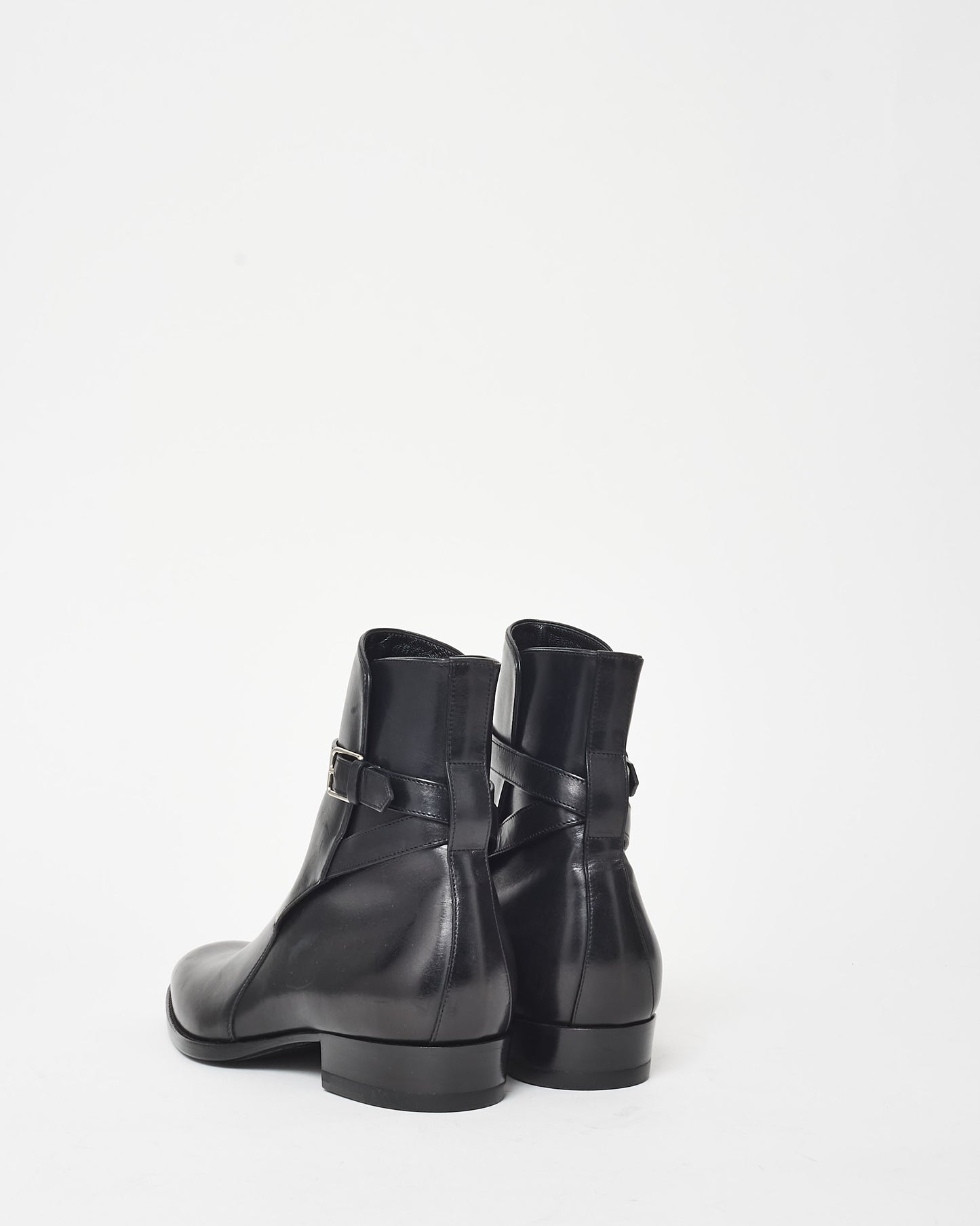 Saint Laurent Black Leather Wyatt Jodhpur Buckle Booties - 39.5