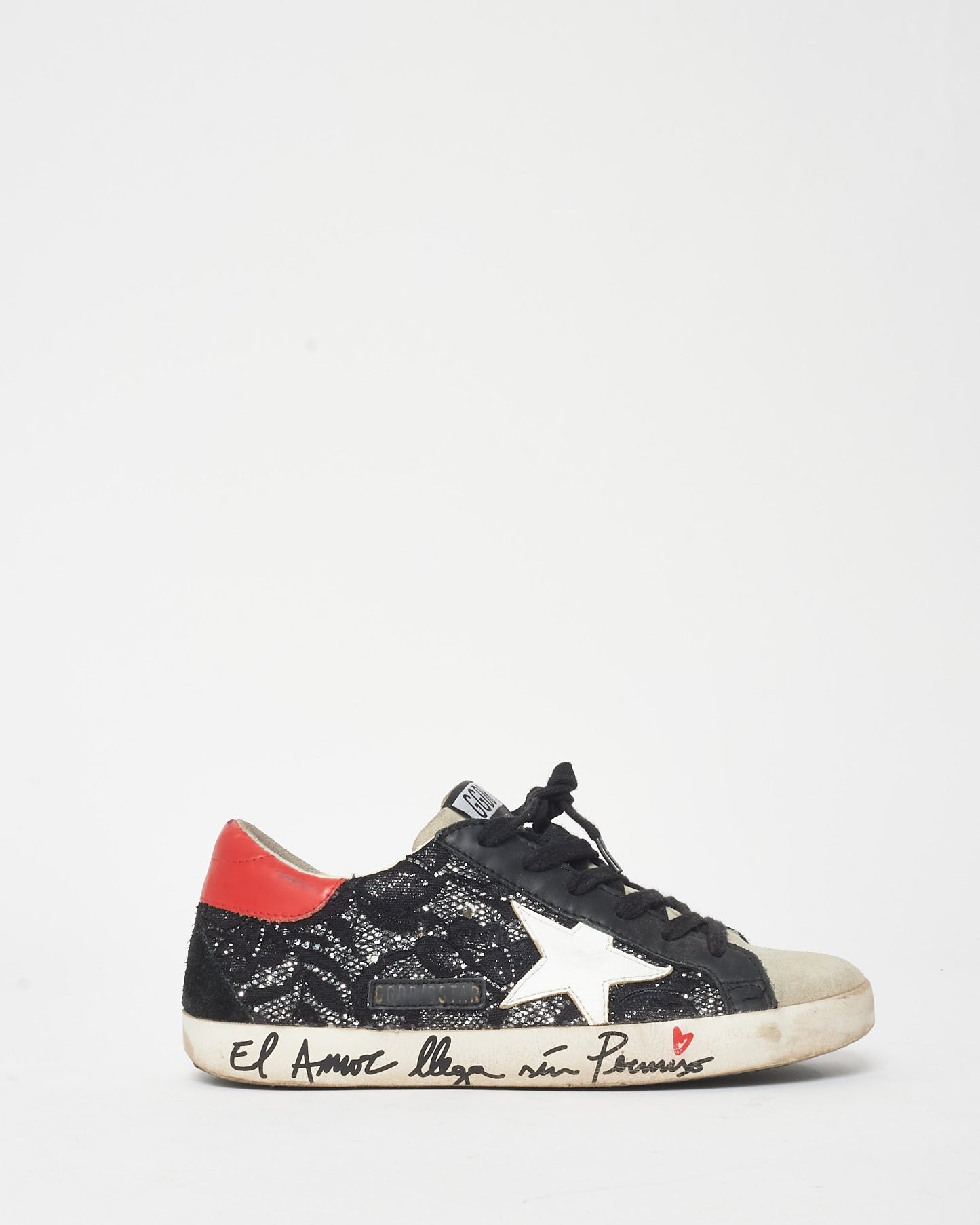 Golden Goose Black Sequin Lace 
Pink Superstar Sneakers - 36