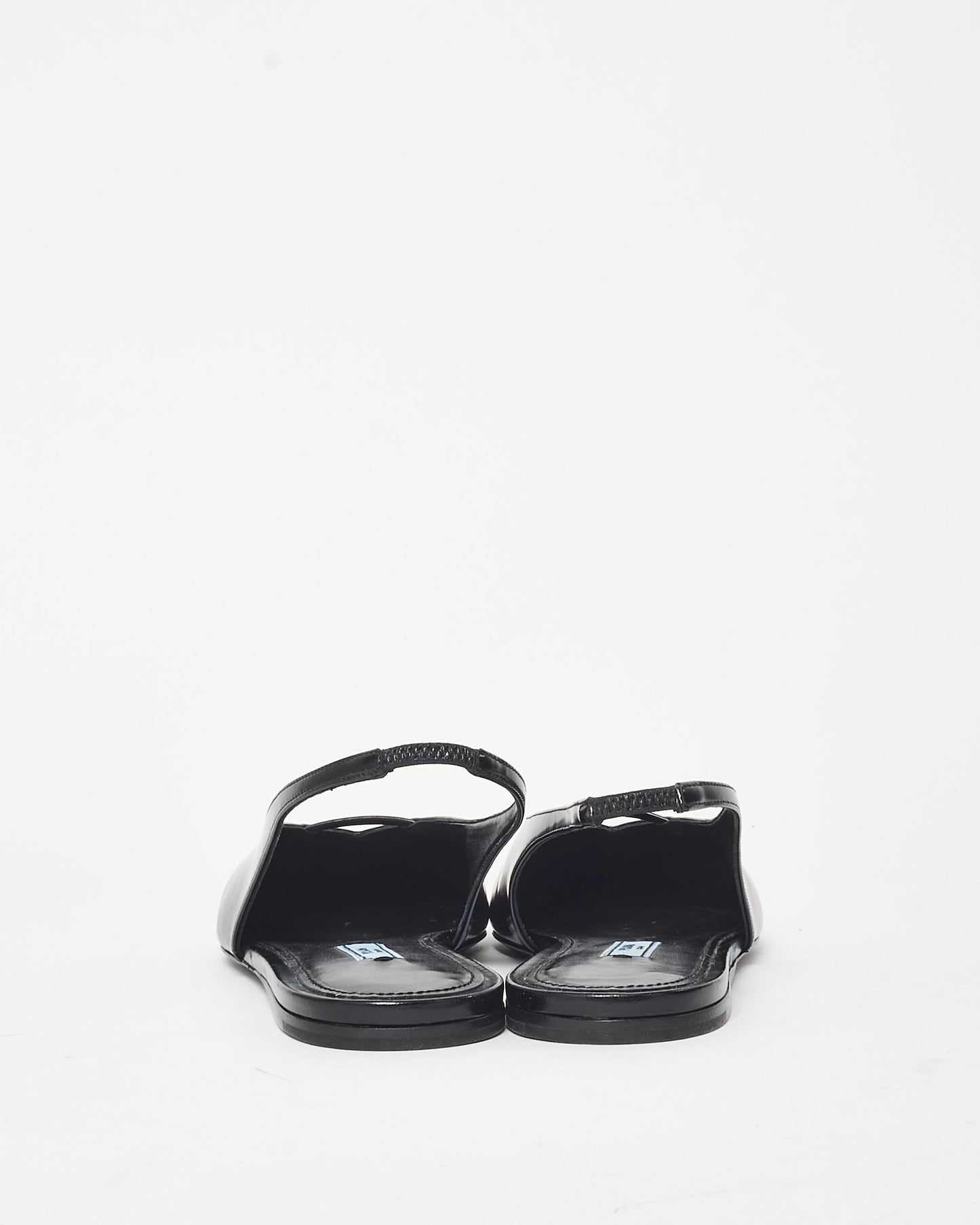 Prada Black Leather Logo Slingback Flats - 38.5