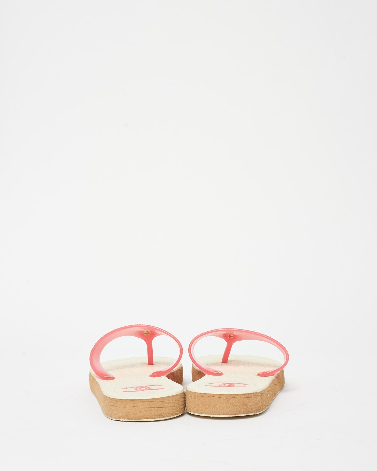 Chanel Pink 
White Logo Flip Flops - 37