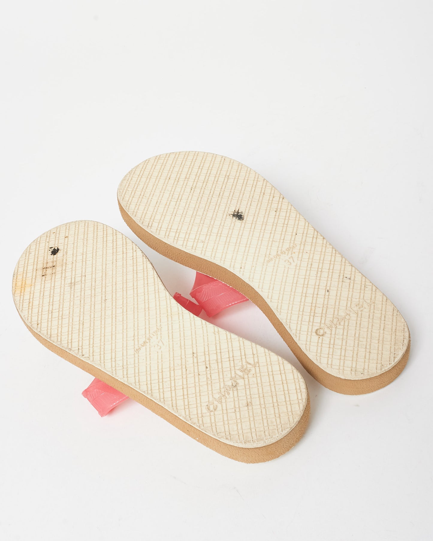 Chanel Pink 
White Logo Flip Flops - 37