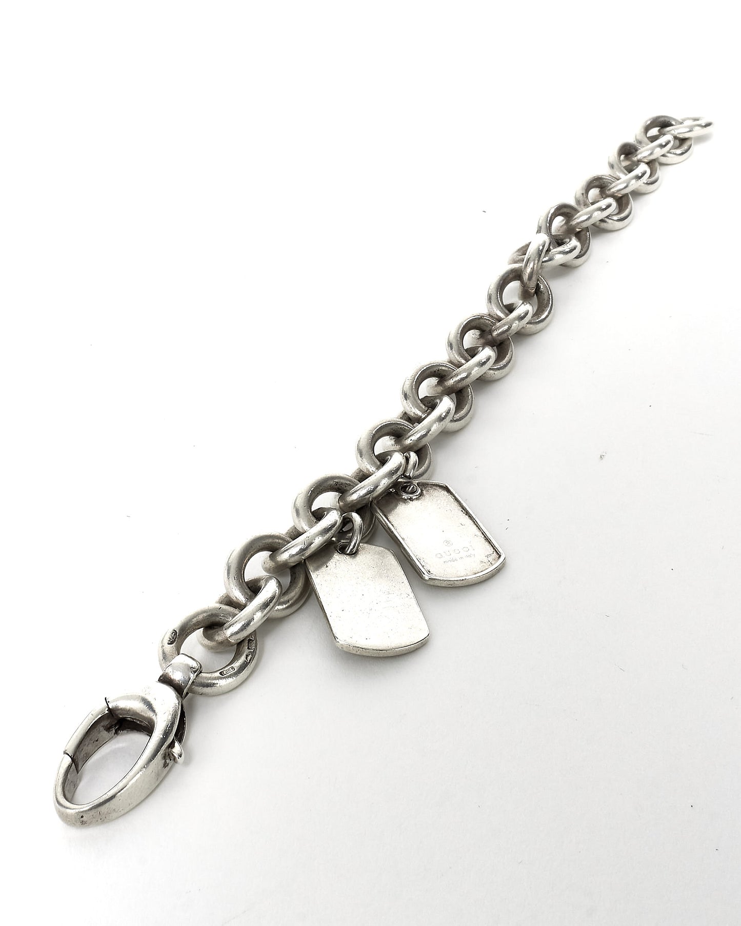 Gucci Silver Dog Tag Chunky Link Bracelet