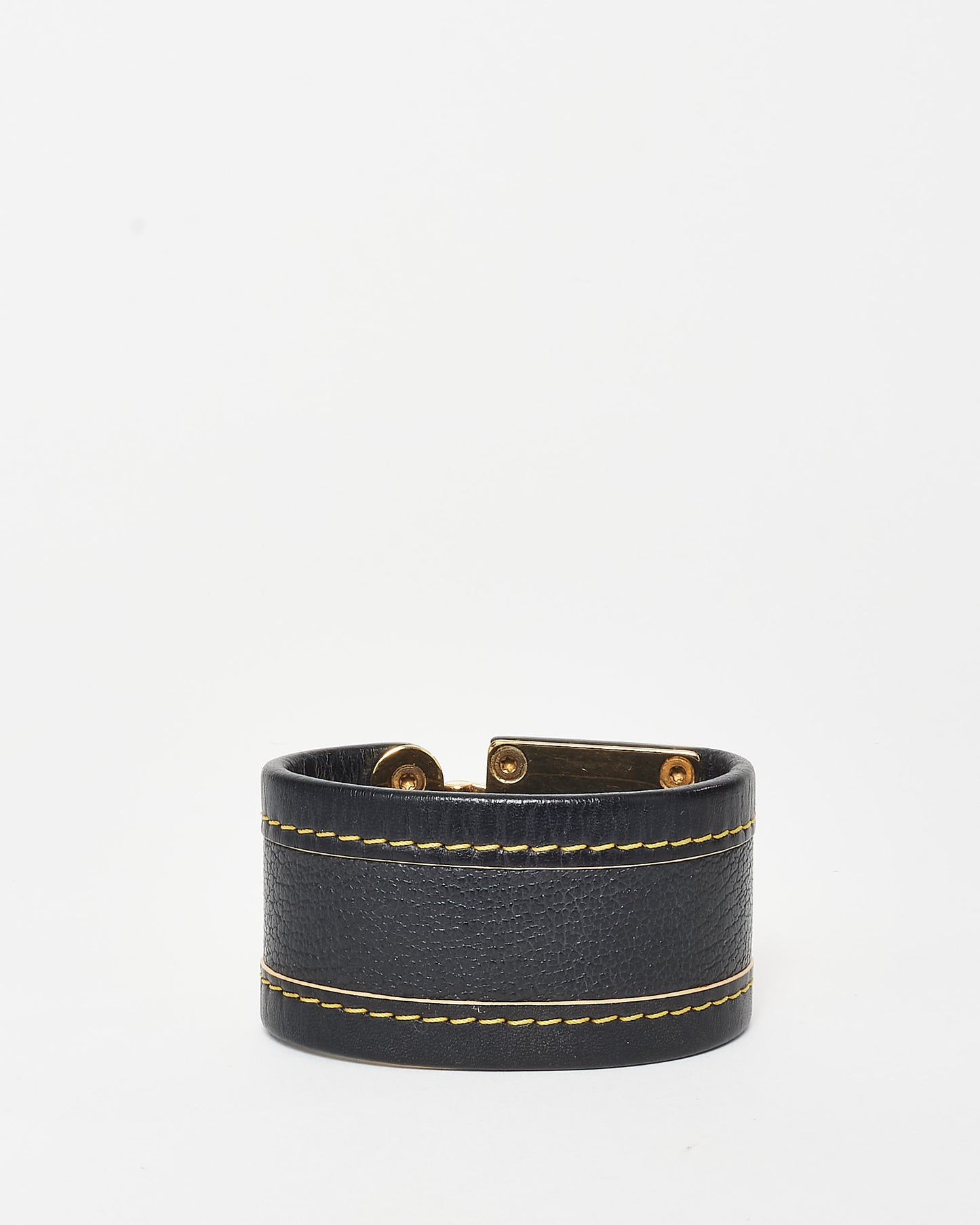 Louis Vuitton Black Suhali Leather S Lock Gold Cuff