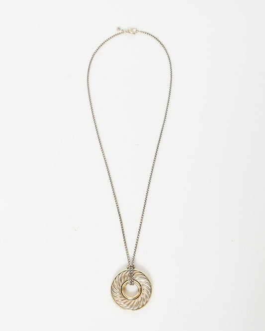 David Yurman Silver 
Gold Carved Cable Circle Pendant Necklace