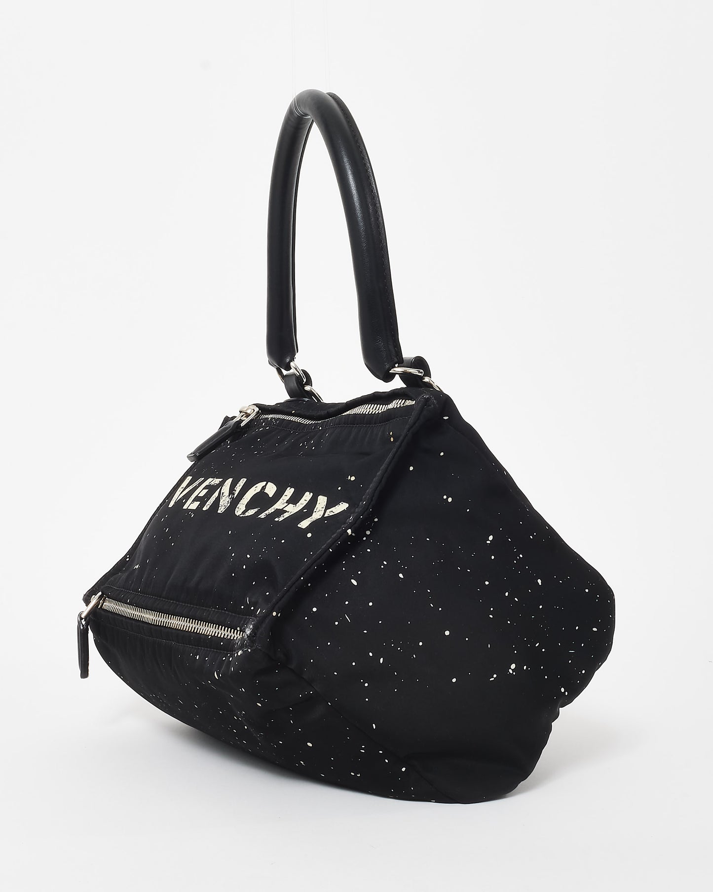 Givenchy Black 
White Splatter Logo Nylon Pandora Bag