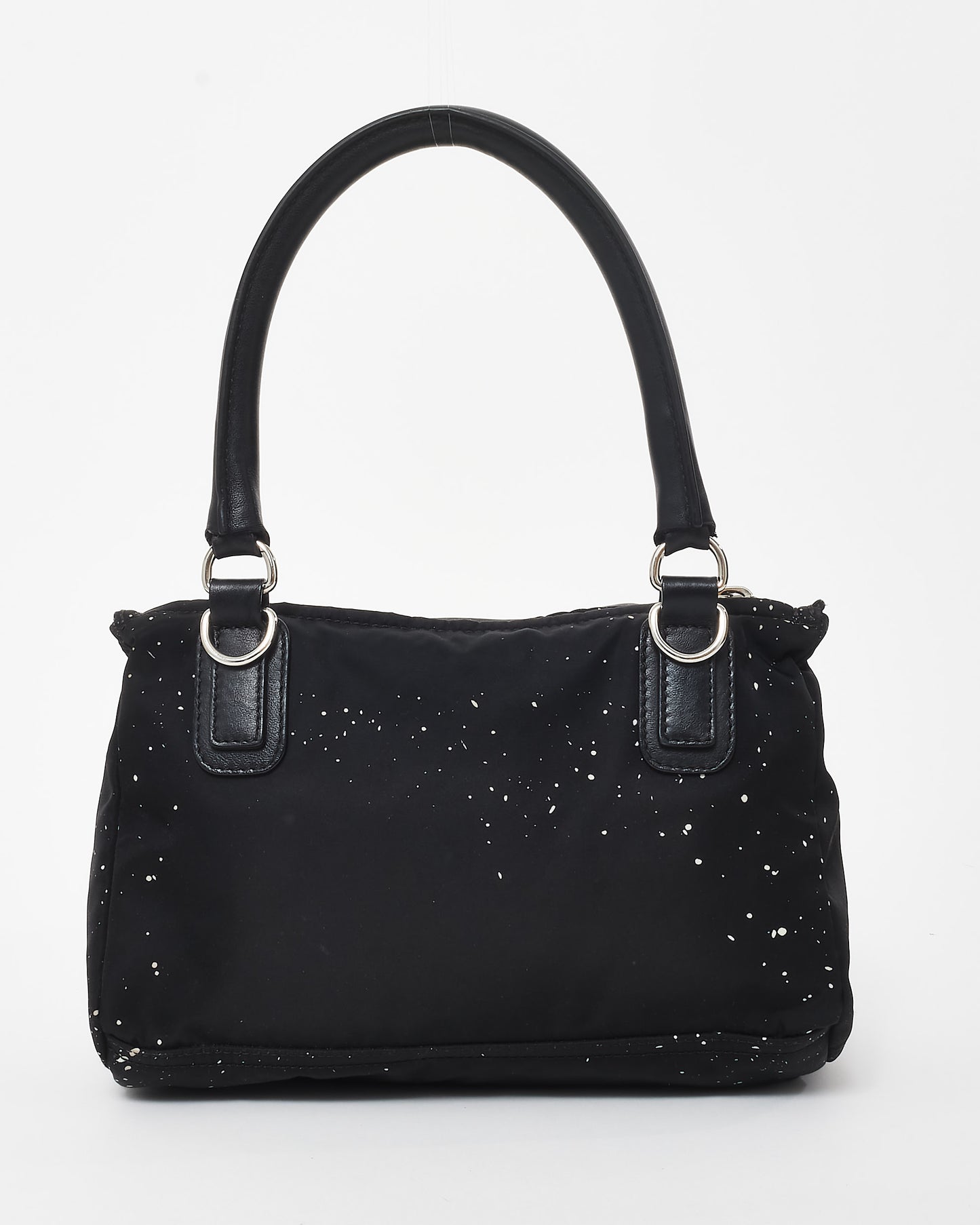 Givenchy Black 
White Splatter Logo Nylon Pandora Bag