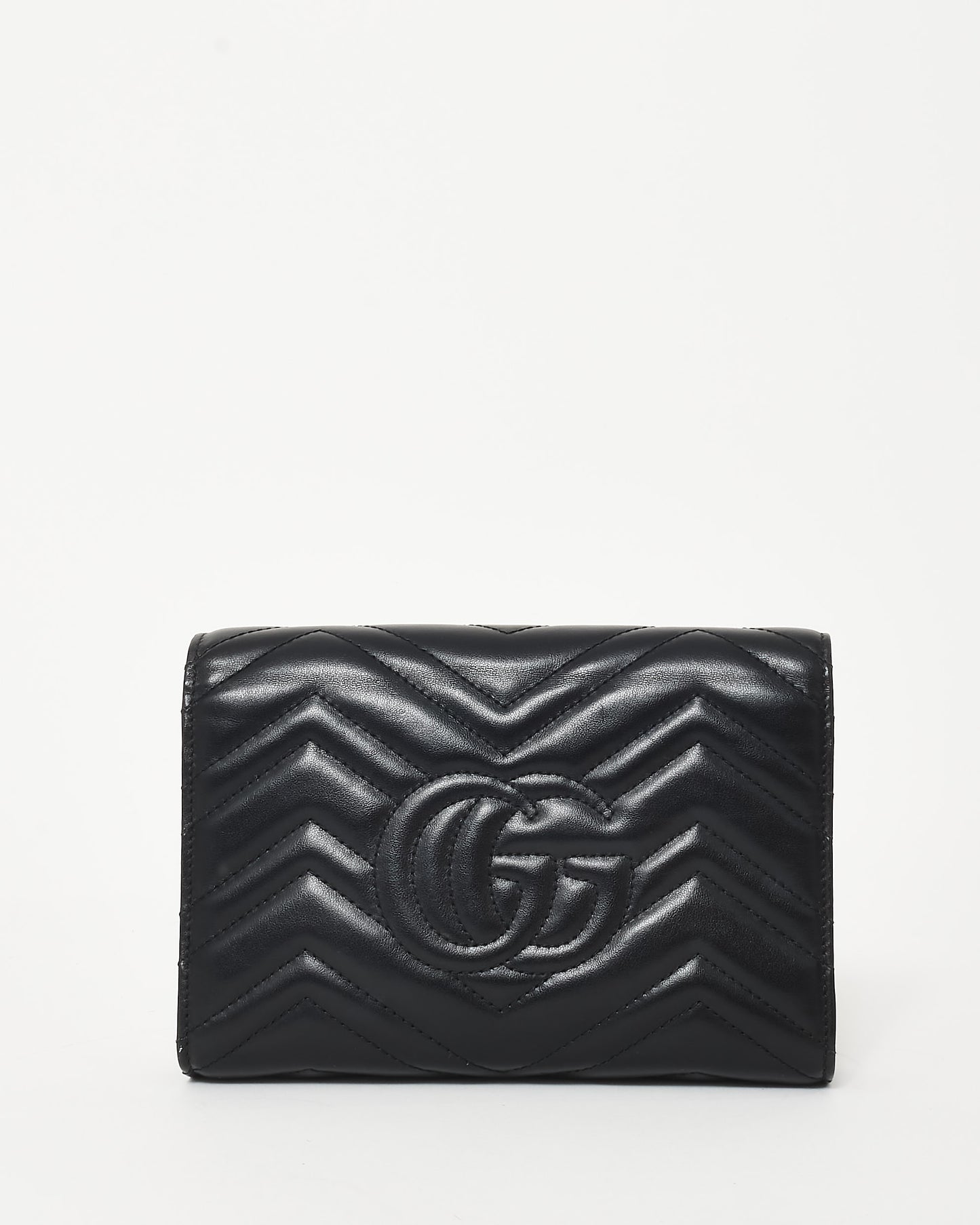 Gucci Black Chevron Leather GG Marmont Wallet On Chain