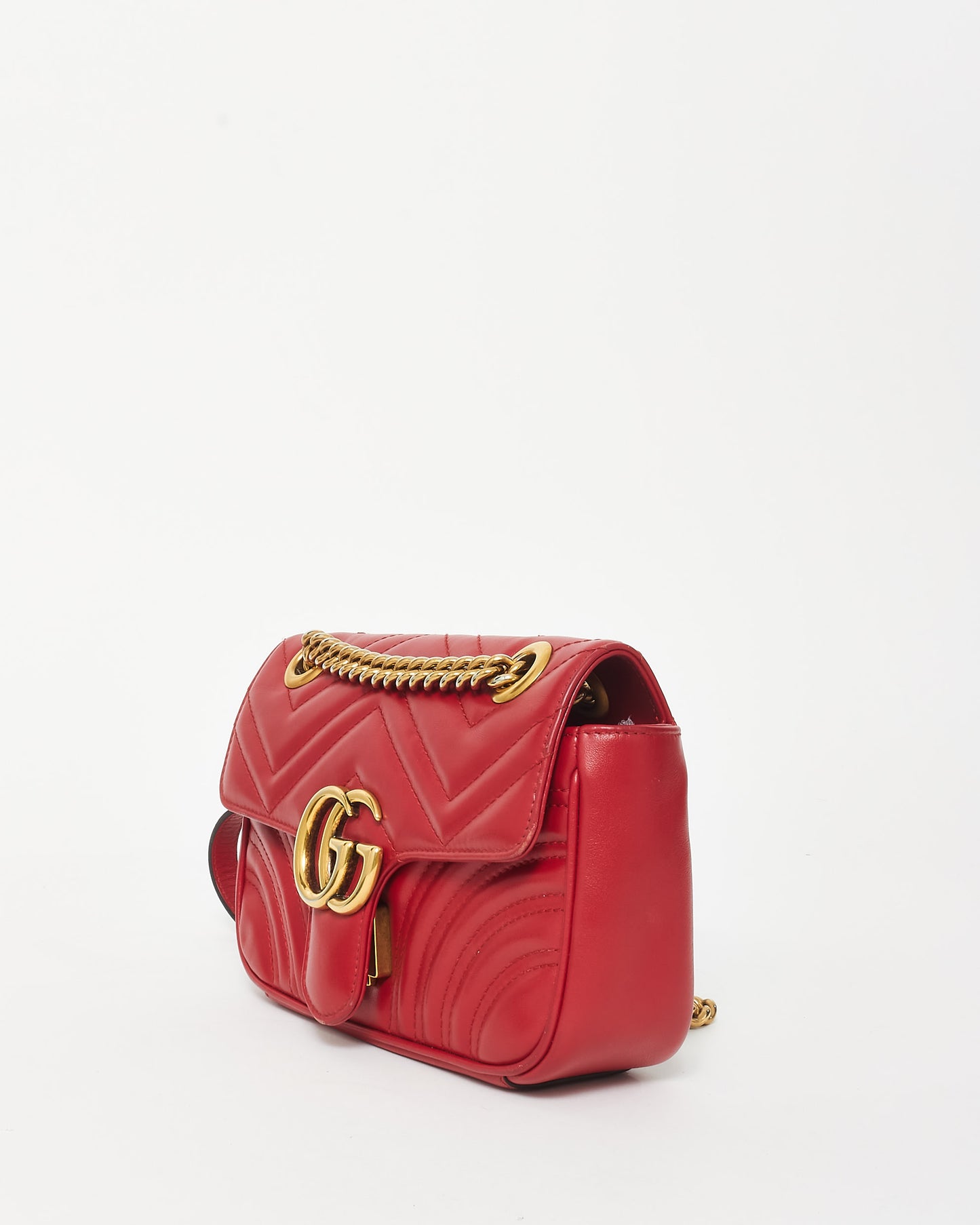 Gucci Red Matelassé Leather GG Marmont Mini Shoulder Bag