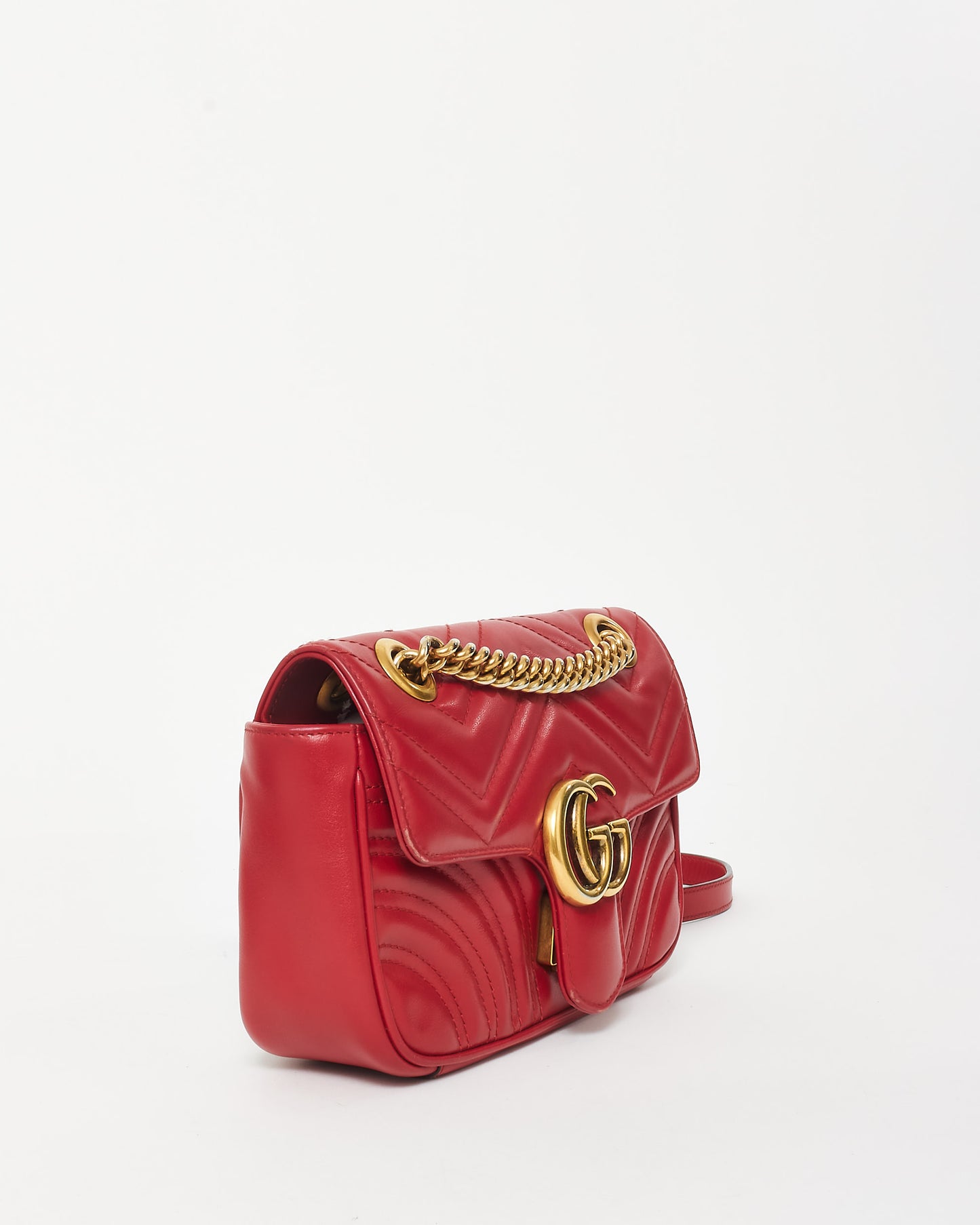 Gucci Red Matelassé Leather GG Marmont Mini Shoulder Bag