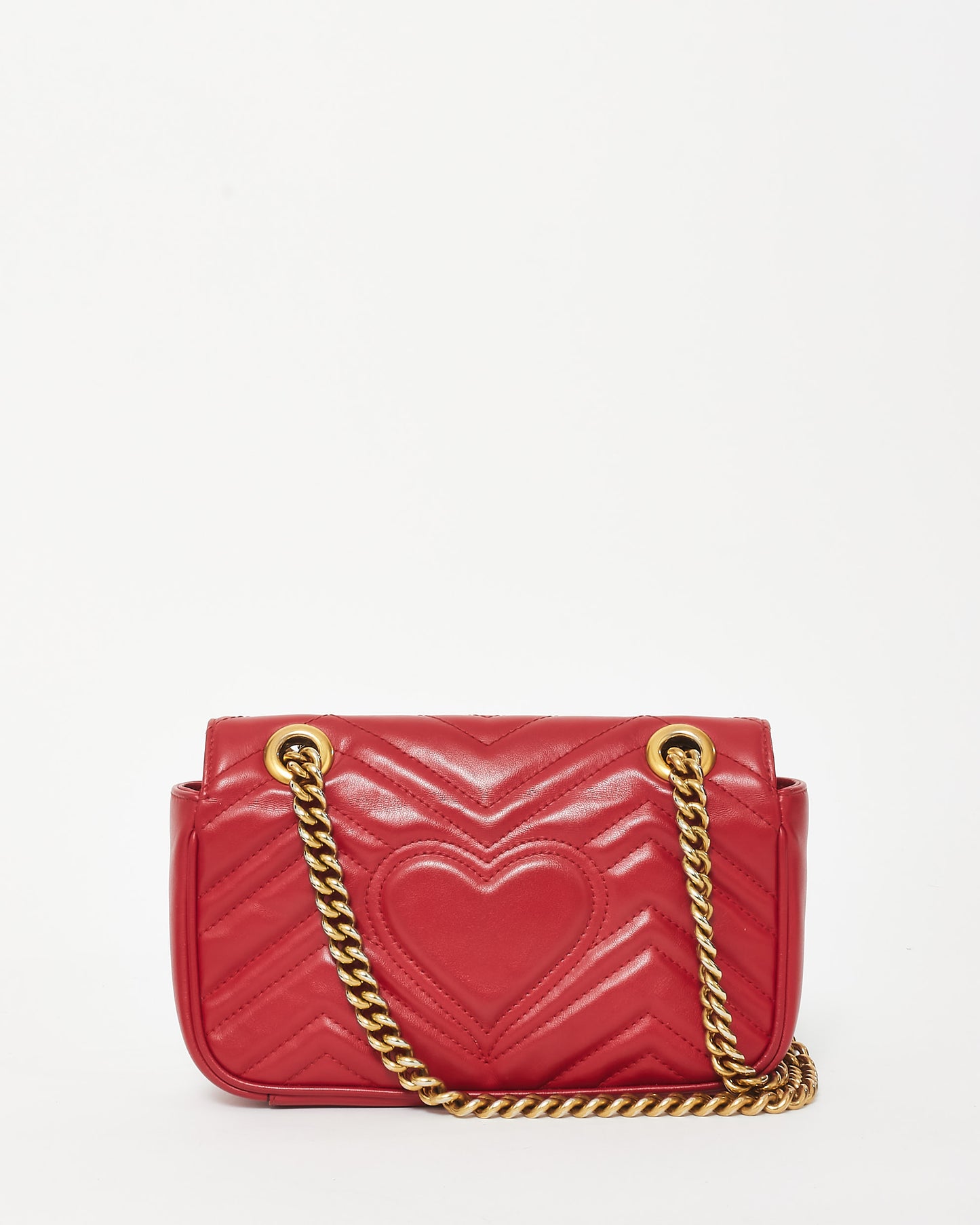 Gucci Red Matelassé Leather GG Marmont Mini Shoulder Bag