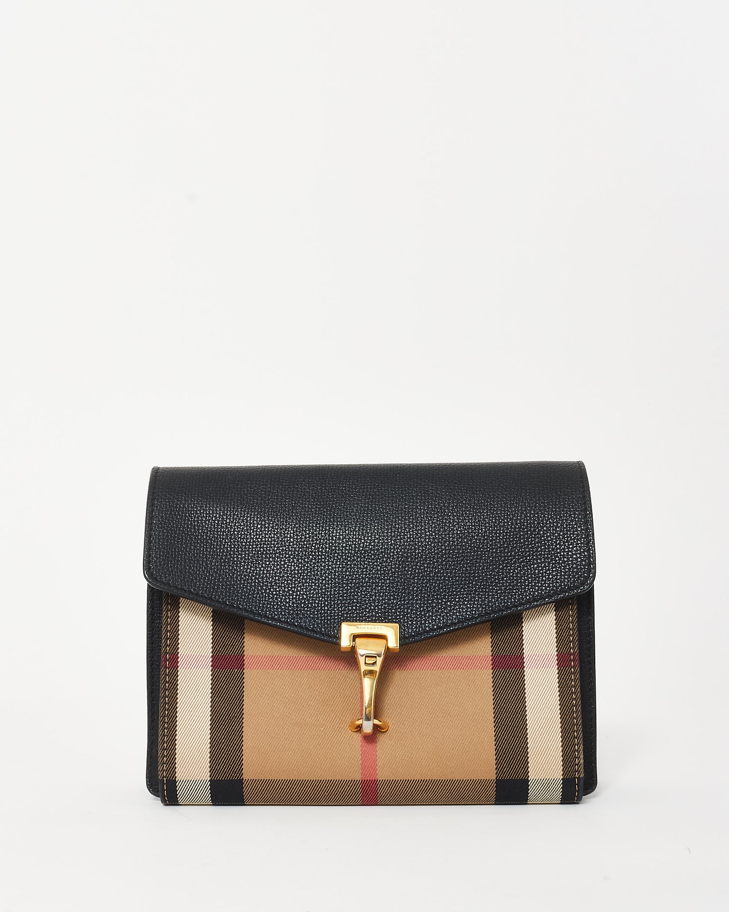 Burberry Beige Housecheck 
Black Leather Macken Crossbody Bag