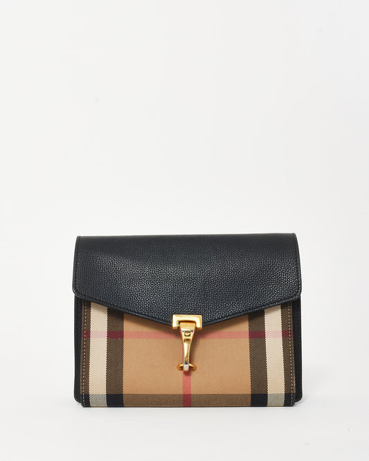 Burberry Beige Housecheck 
Black Leather Macken Crossbody Bag