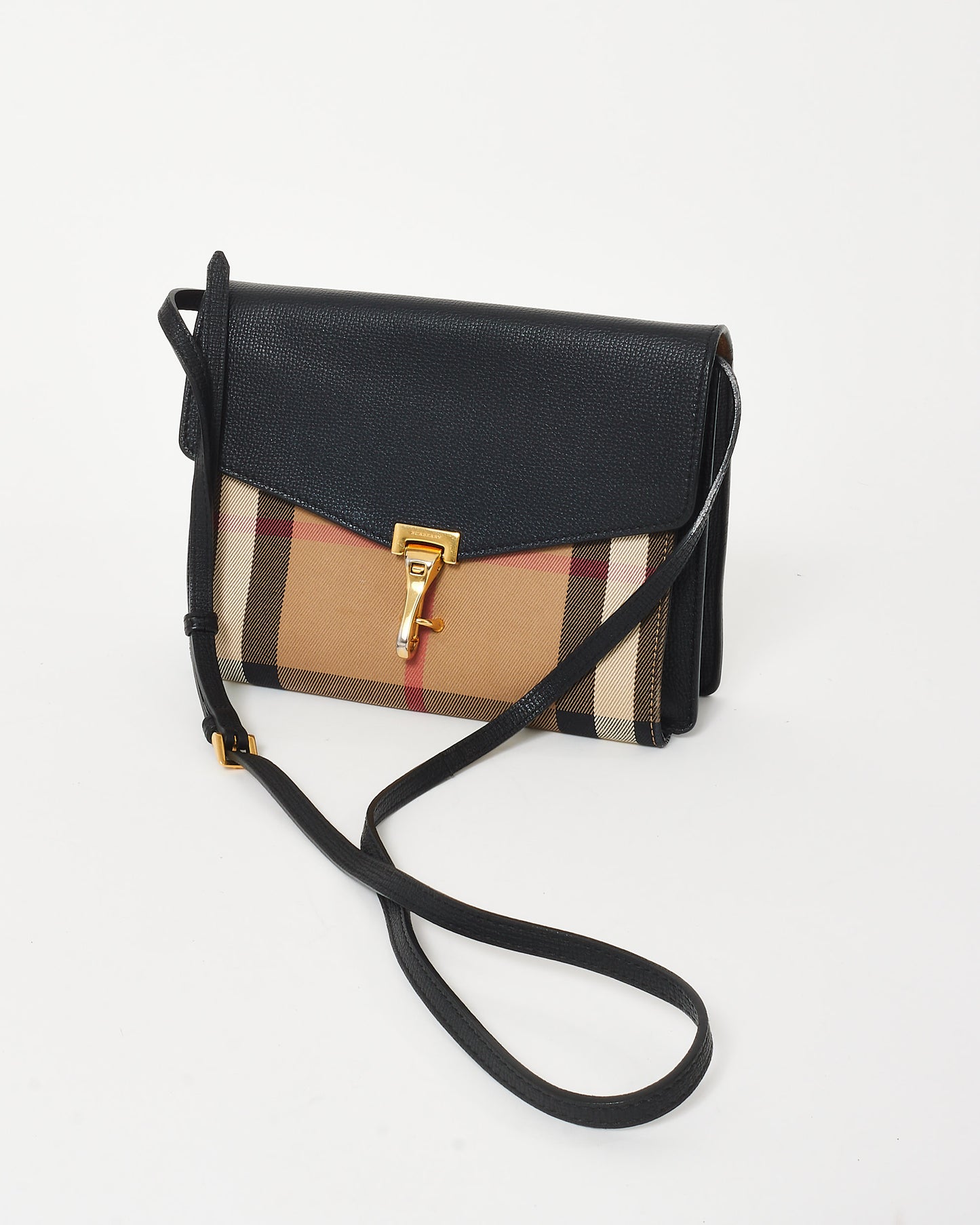 Burberry Beige Housecheck 
Black Leather Macken Crossbody Bag