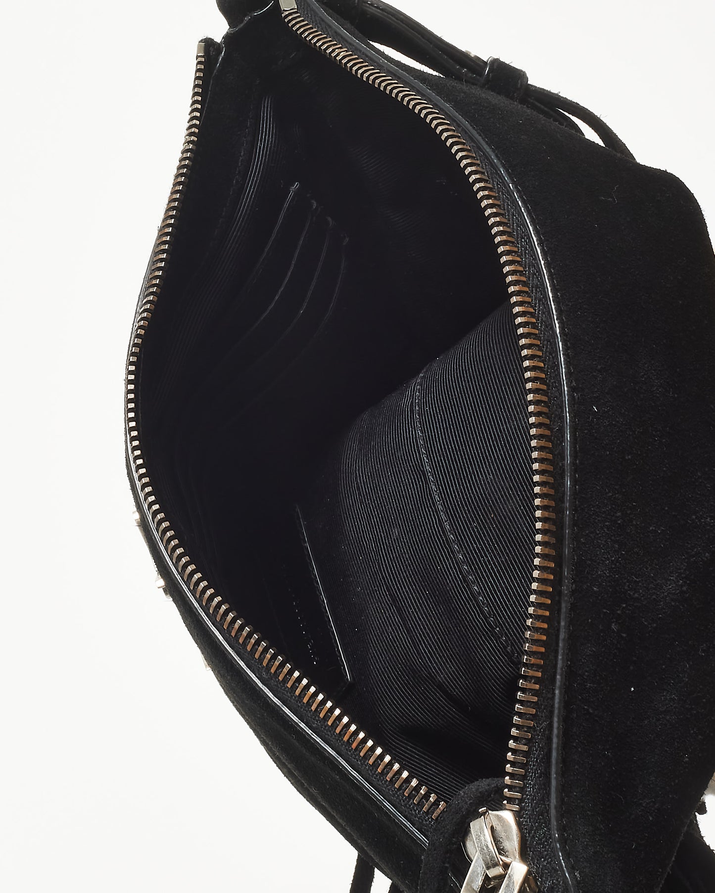 Saint Laurent Black Suede Fringe Logo Crossbody Bag