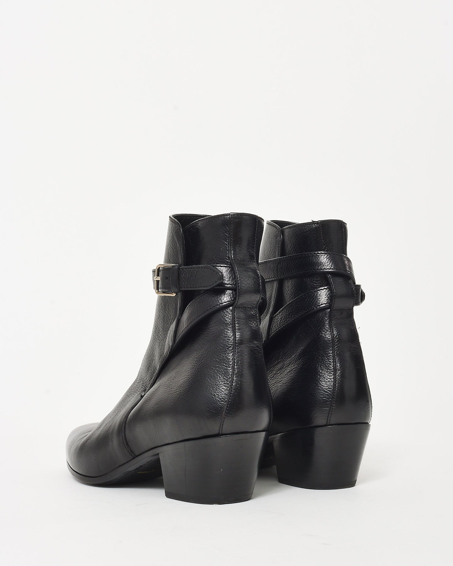 Saint Laurent Black Leather Buckle Booties - 38.5