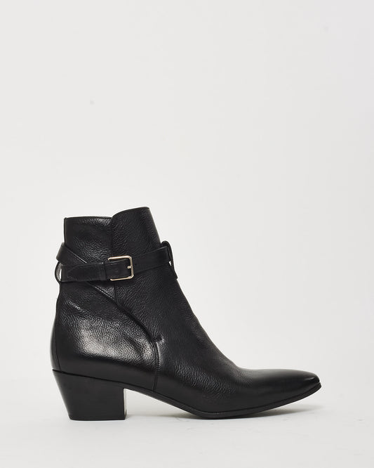 Saint Laurent Black Leather Buckle Booties - 38.5