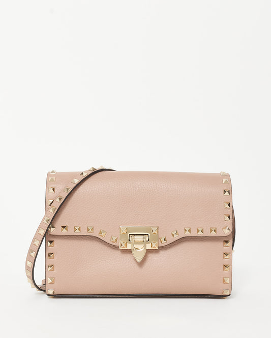 Valentino Blush Leather Flap Lock Rockstud Crossbody Bag