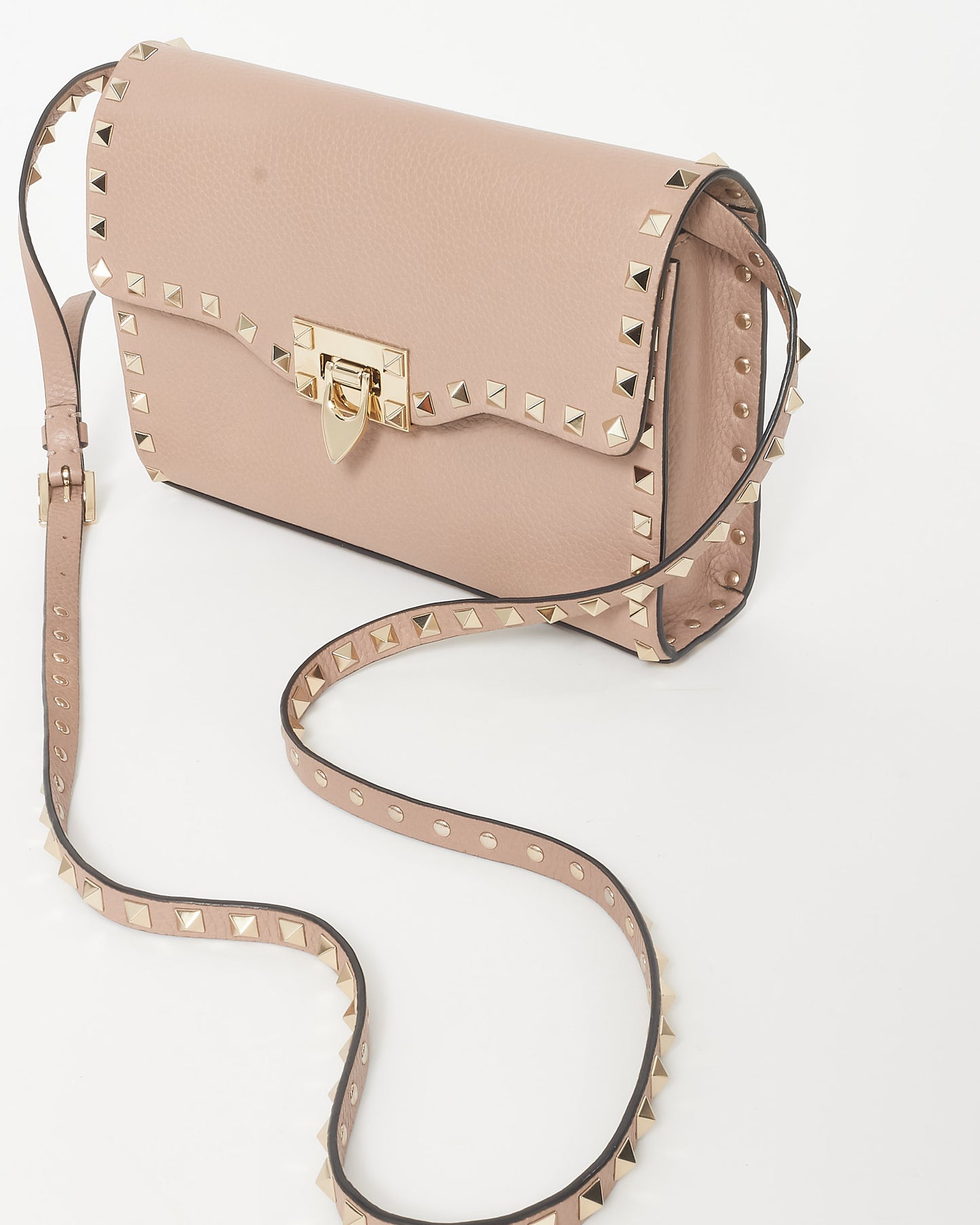 Valentino Blush Leather Flap Lock Rockstud Crossbody Bag