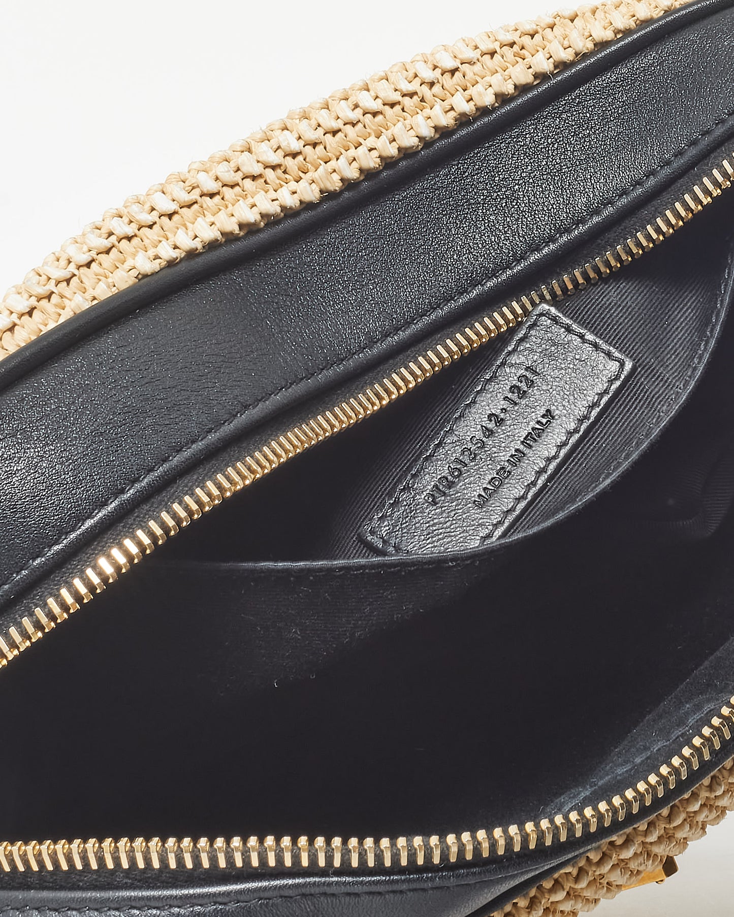 Saint Laurent Beige Raffia 
Black Leather GHW Lou Camera Bag