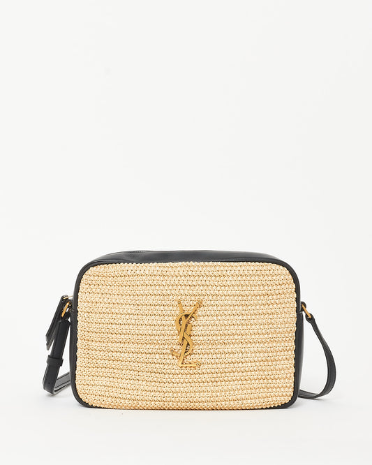 Saint Laurent Beige Raffia 
Black Leather GHW Lou Camera Bag