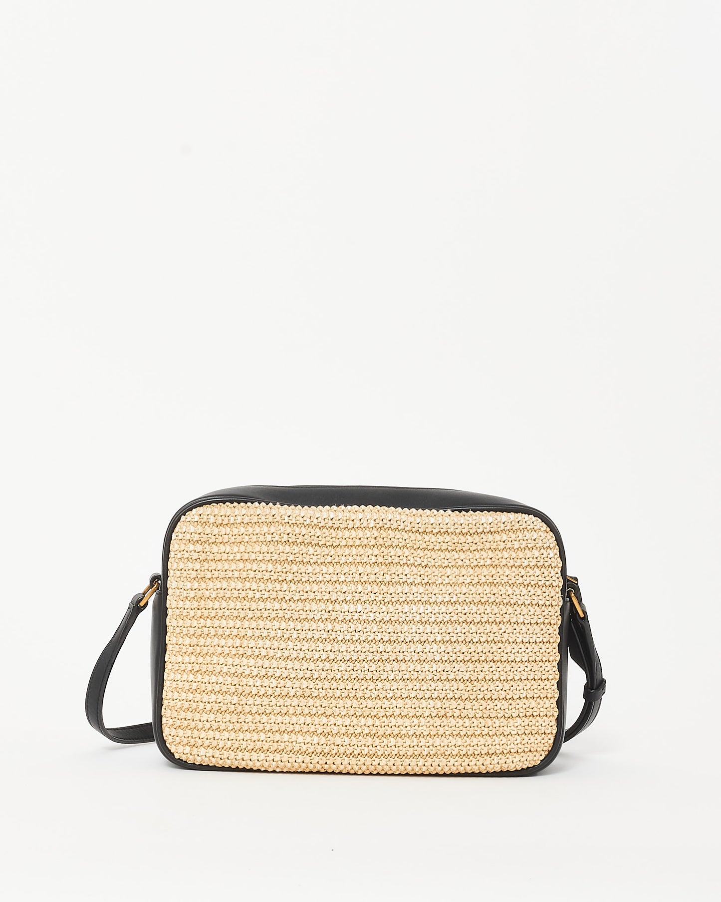 Saint Laurent Beige Raffia 
Black Leather GHW Lou Camera Bag