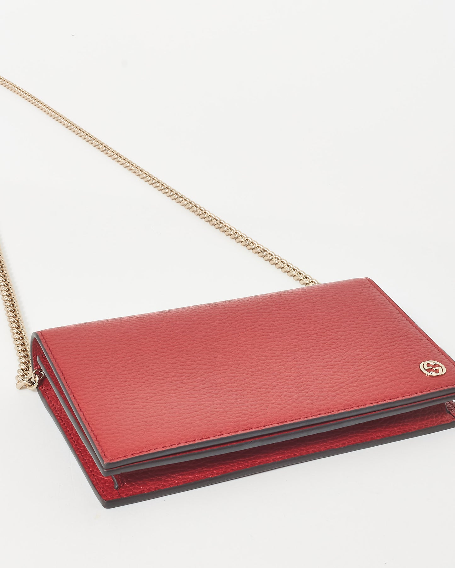 Gucci Red Grained Leather Wallet On Chain