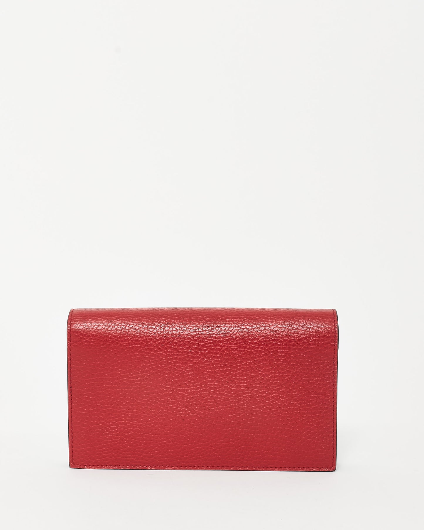 Gucci Red Grained Leather Wallet On Chain