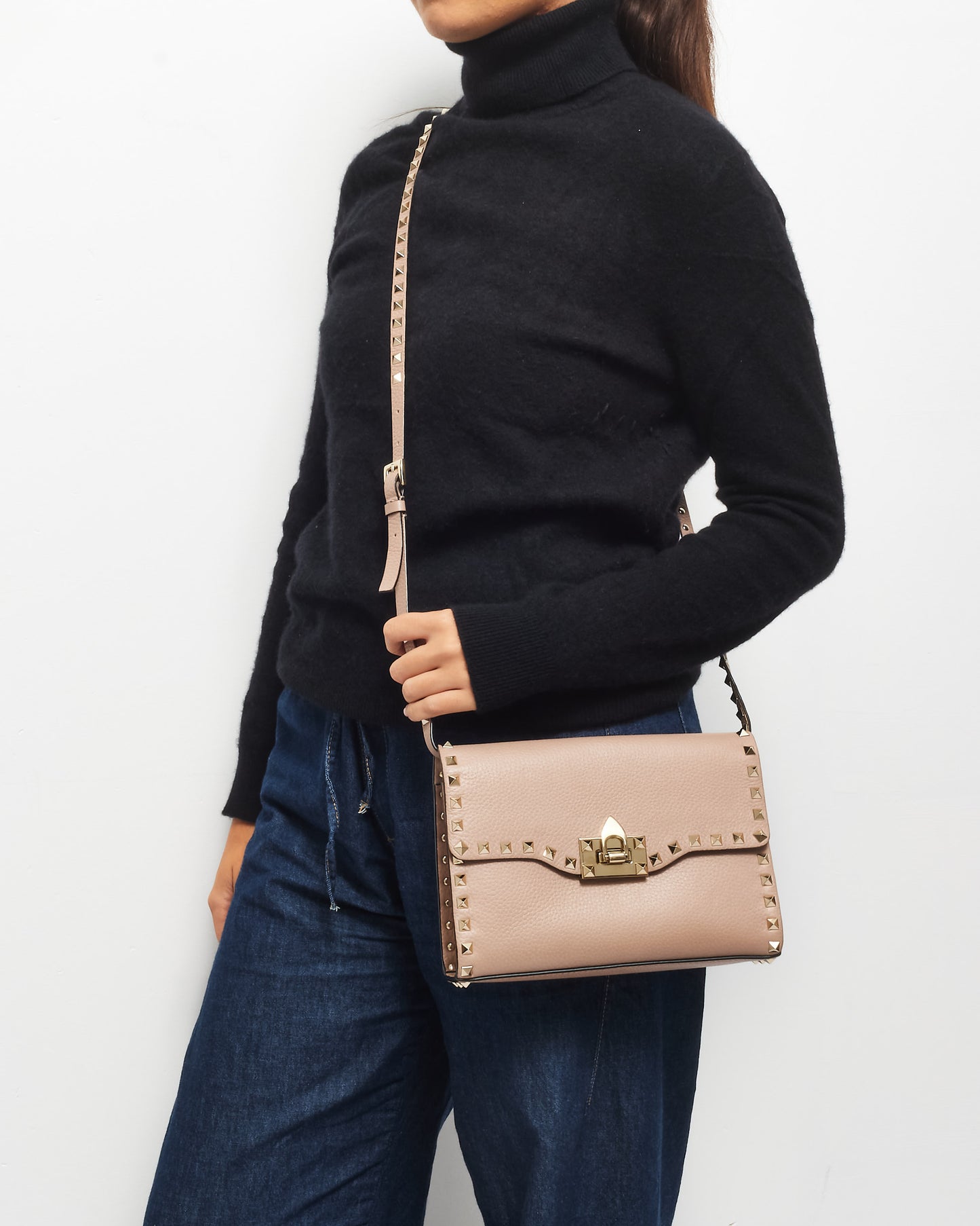 Valentino Blush Leather Flap Lock Rockstud Crossbody Bag