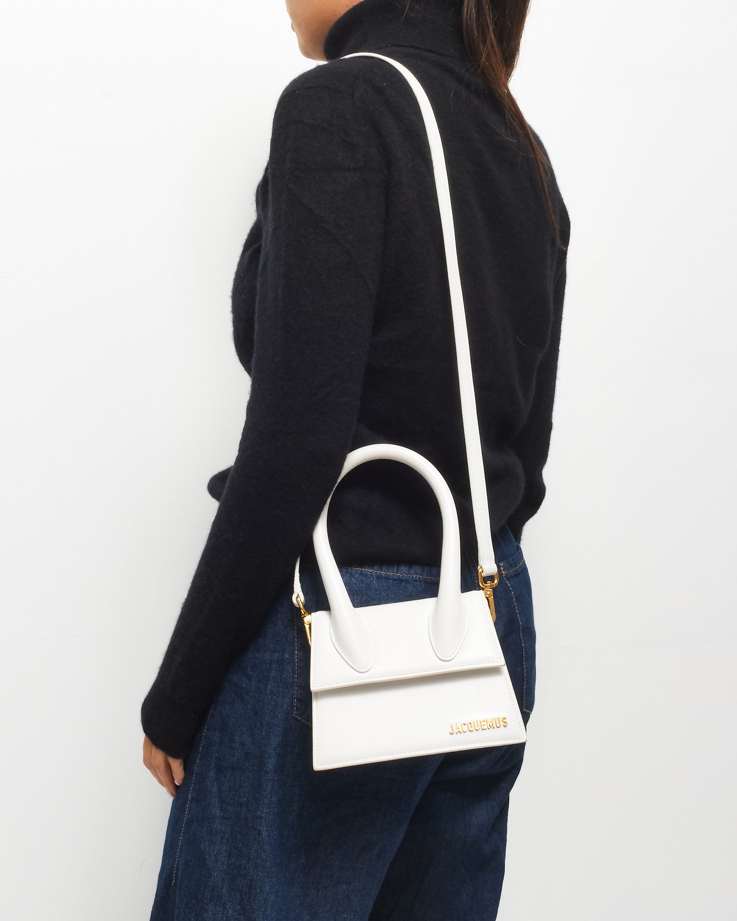 Jacqeumus White Leather Medium "Le Chiquito" Bag