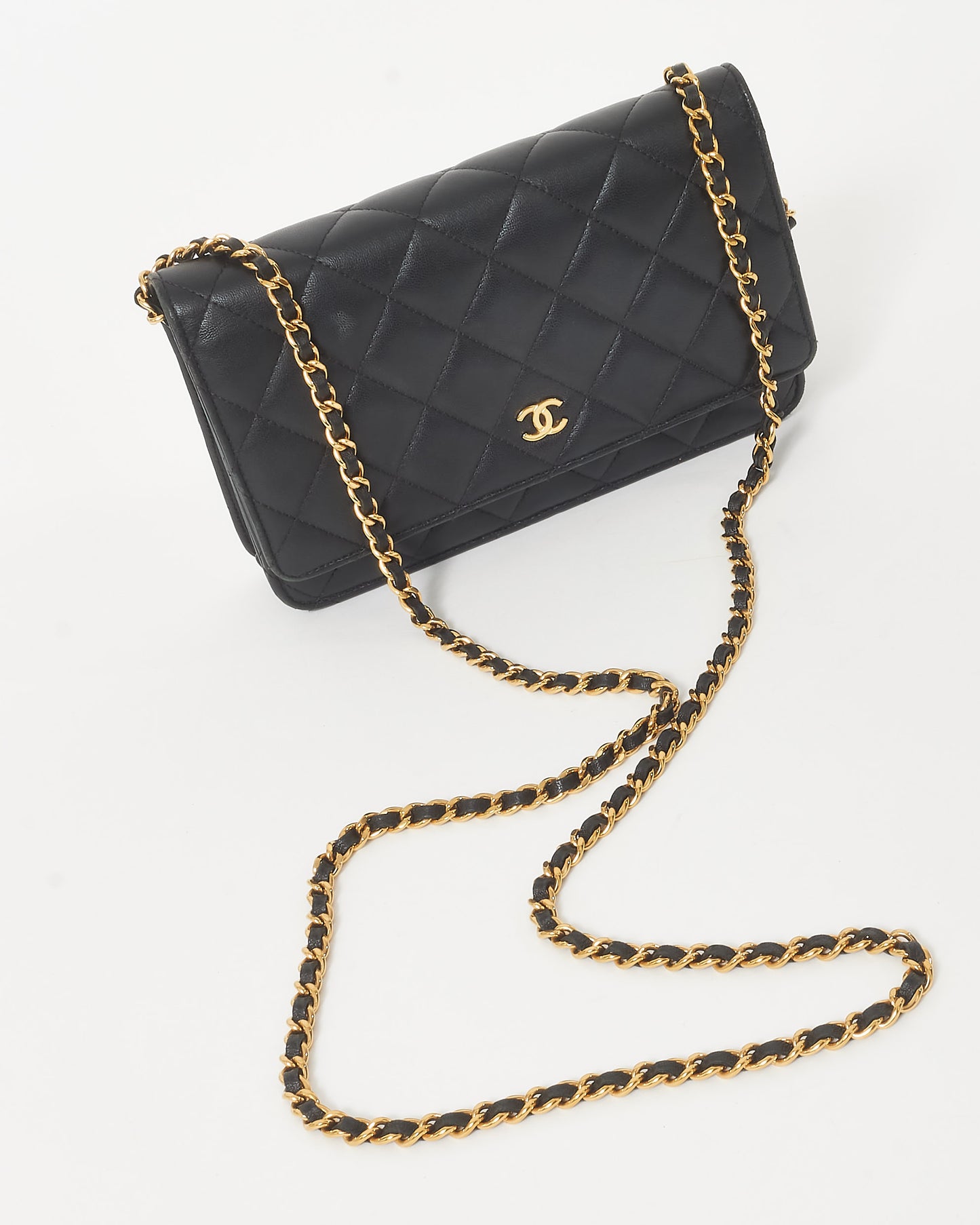 Chanel Black Lambskin Leather GHW Wallet On Chain