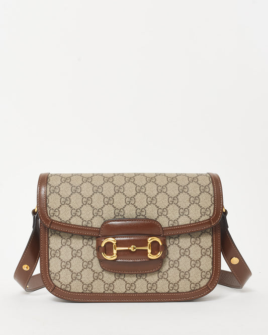 Gucci Brown Monogram Coated Canvas 
Leather Small 1955 Horsebit Bag